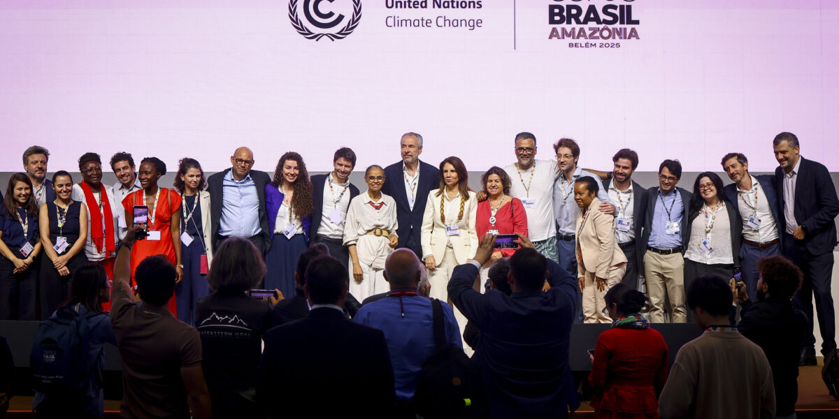 Photo of the COP30 delegation on stage in Brazil